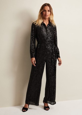 Phase Eight Alessandra Sequin Dress Black Australia | WY4973820